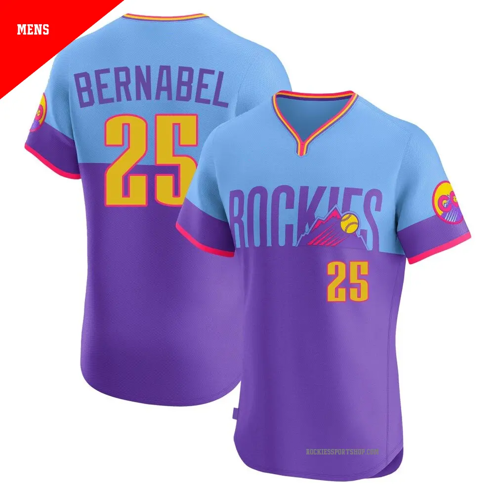 Men's #25 Warming Bernabel Colorado Rockies Light Blue Elite
